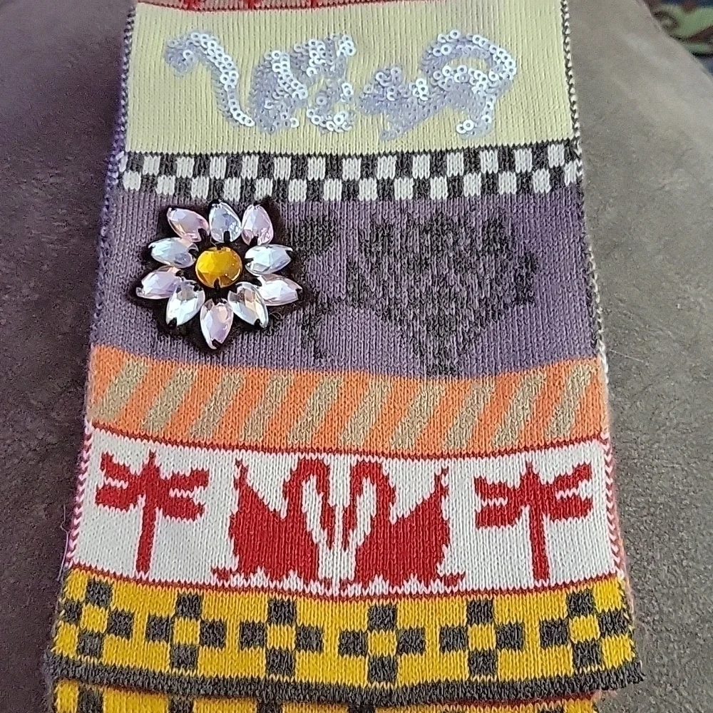 ZARA 2019 African Tribal Floral Rhinestone Sequin Knit Scarf Headwrap